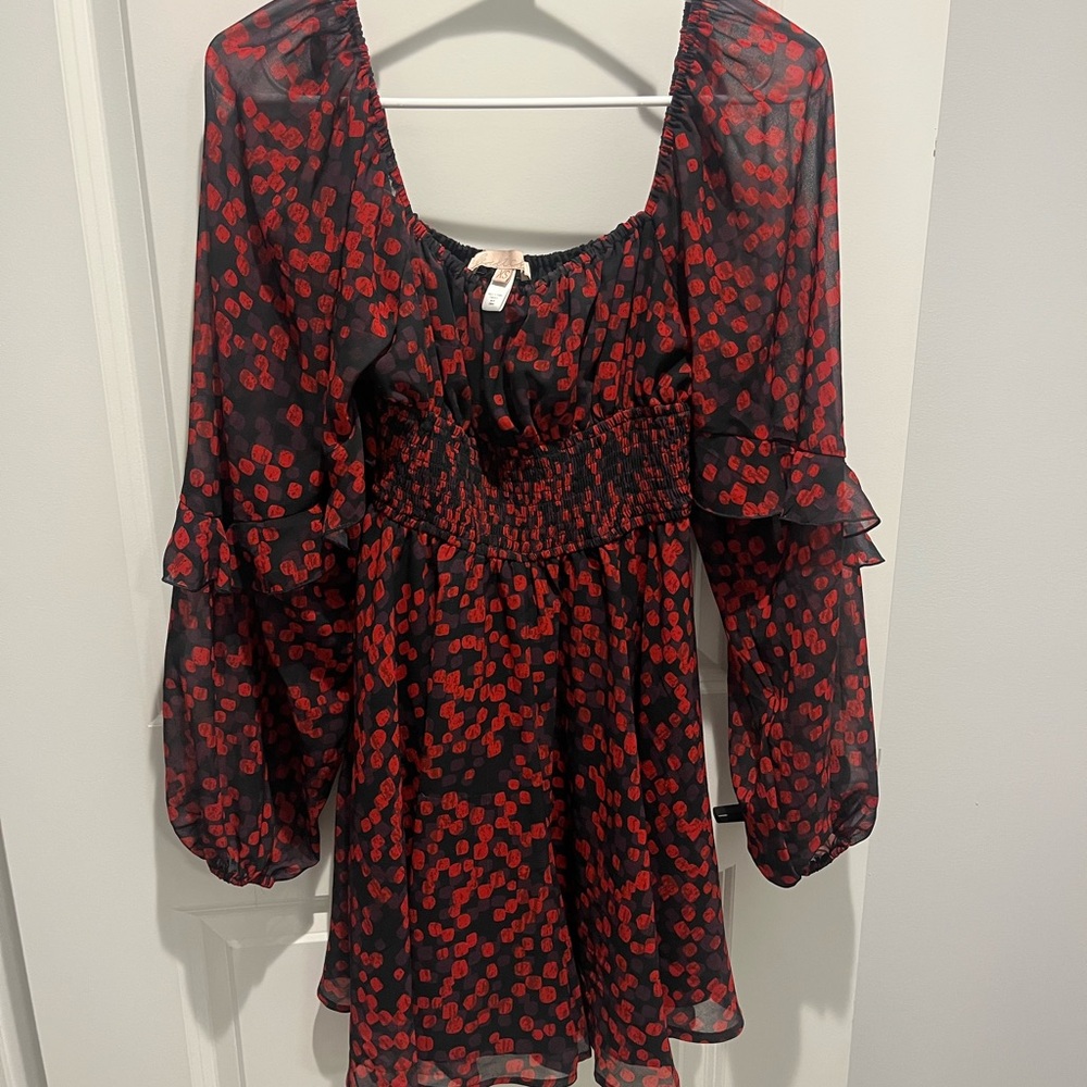 Anthropologie hutch red black ruffle romper